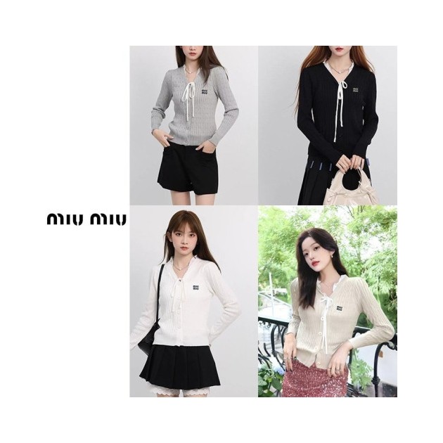 MIUMIU 미우미우 프릴 리본 꽈배기 니트