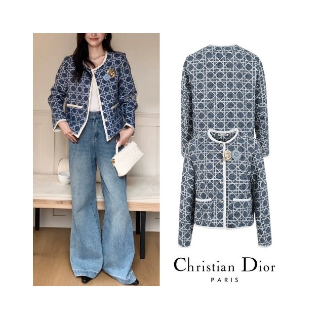DIOR 디올 룸버스 꽃브로치 트위드 자켓