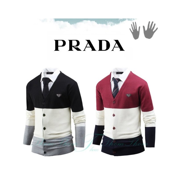 PRADA 프라다 블럭 니트 가디건