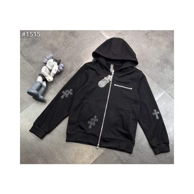 CHROME HEARTS 크롬하츠 레터링 레더 크로스 집업 후드 자켓