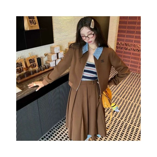 MIUMIU 미우미우 체크 블루종&스커트 셋업