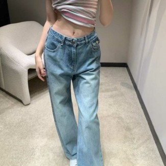 CHANEL 샤넬 CC 로고 스트레이트 데님팬츠