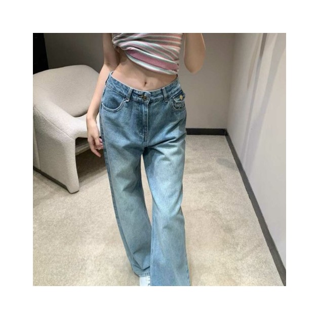 CHANEL 샤넬 CC 로고 스트레이트 데님팬츠