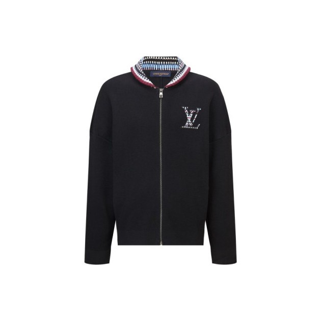 LOUIS VUITTON 루이비통 체크 로고 니트 봄버 자켓