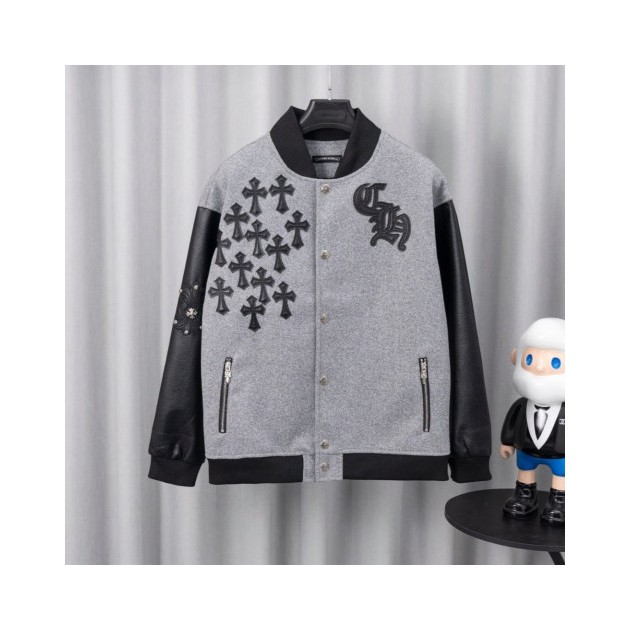 CHROME HEARTS 크롬하츠 멀티 크로스 레더 믹스 바시티 자켓