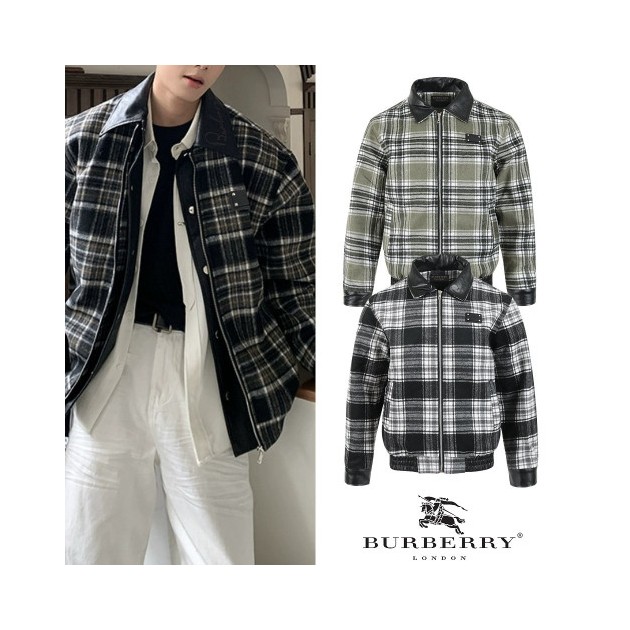 BURBERRY 버버리 플레이트 플라넬 레더포인트 자켓