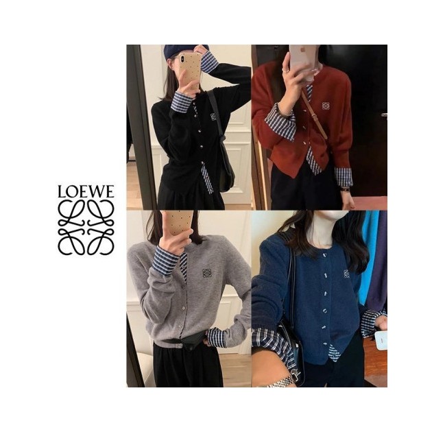 LOEWE 로에베  자수 체크 레이어드 가디건