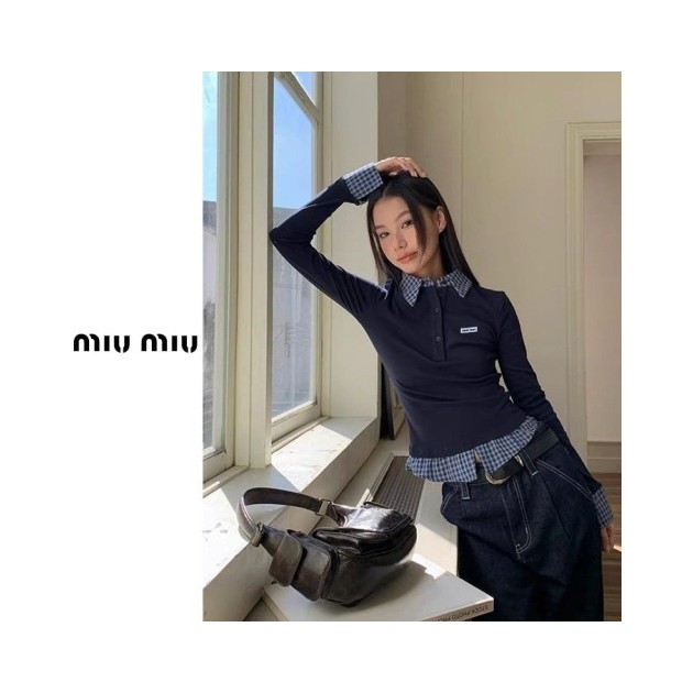 MIUMIU 미우미우 체크 배색 폴로 셔츠 2COLOR