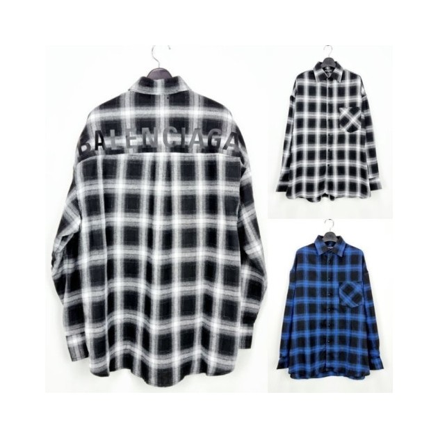 BALENCIAGA 발렌시아가 백로고 체크셔츠