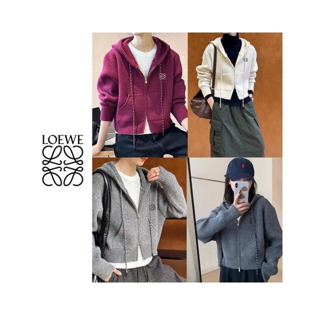 LOEWE 로에베 배색끈 니트 후드집업