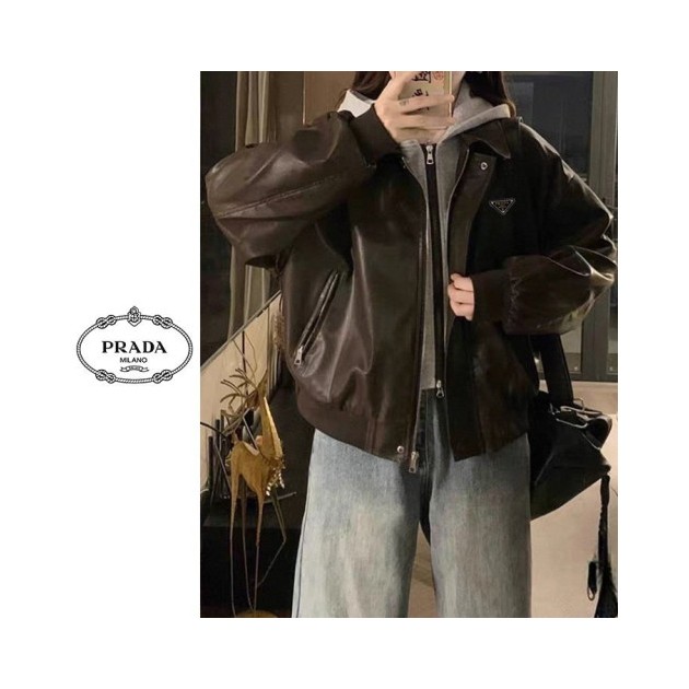 PRADA 프라다 레이어드 후드 레더 자켓 2COLOR