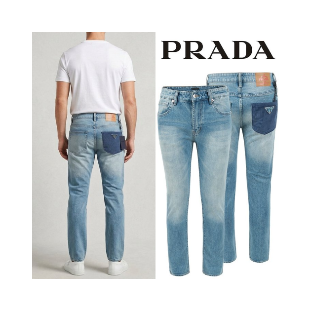 PRADA 프라다 블루 스틸 레이어드 포켓 슬림 일자진