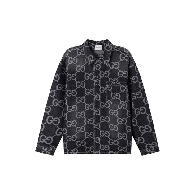 GUCCI 구찌 64260 GG 자카드 데님 셔츠